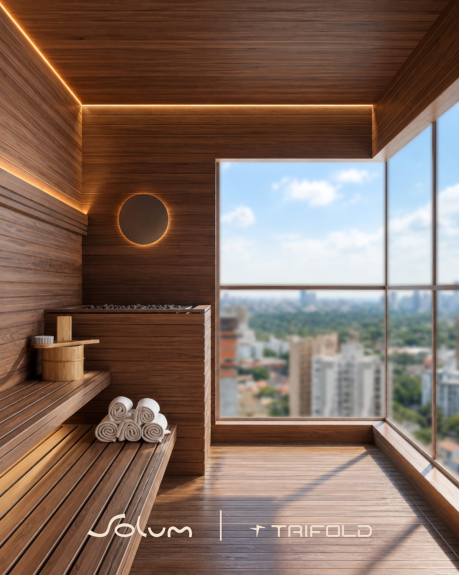 Sauna com vista para a cidade